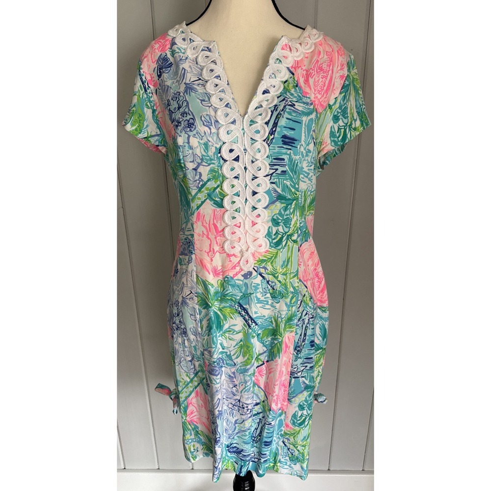 LILLY PULITZER Cassidy Stretch Shift Dress Bohemian Shift Palm Resort Lace 6